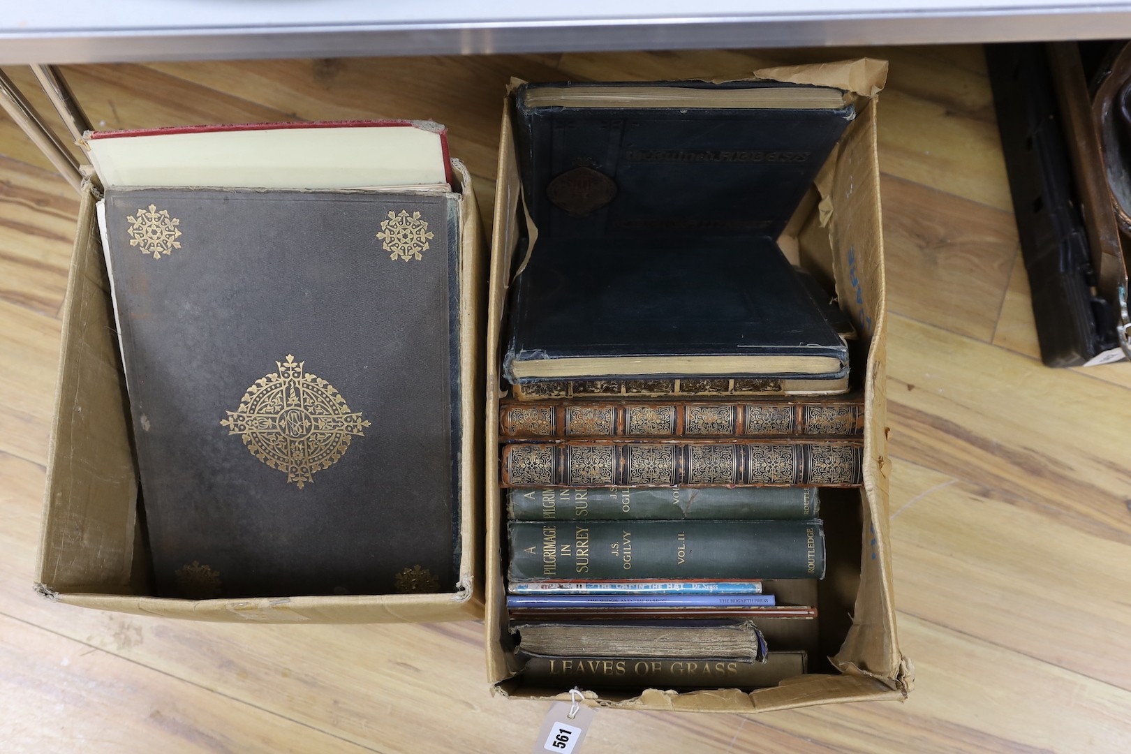 A collection of 19th century and later books, including:, A Pilgrimage in Surrey, The Cornhill Magazine, The History Civil and Ecclestiastical, and Survey of the Antiquities of Winchester etc., (two boxes)